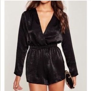 Missguided Black Silky Wrap Romper